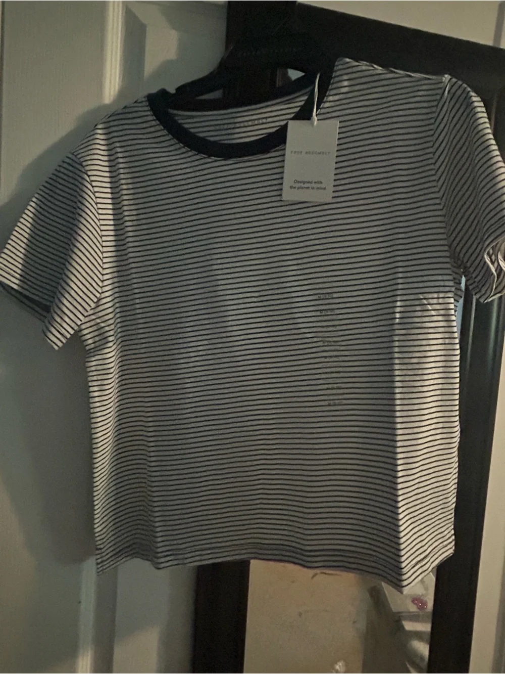 Free People Black and White Striped Ribbed Crew Tee